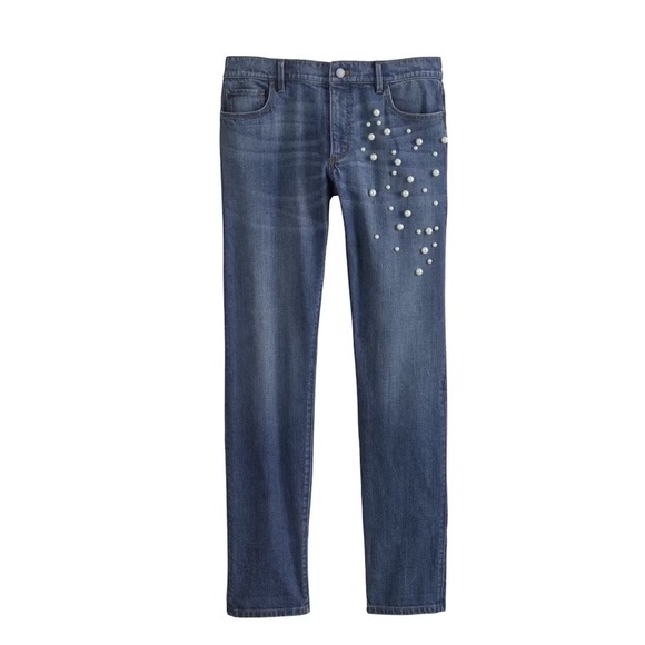 Ann Taylor The Girlfriend Jean with Pearl Accents | Size 16 | Classic w/ a Twist - Picture 1 of 14